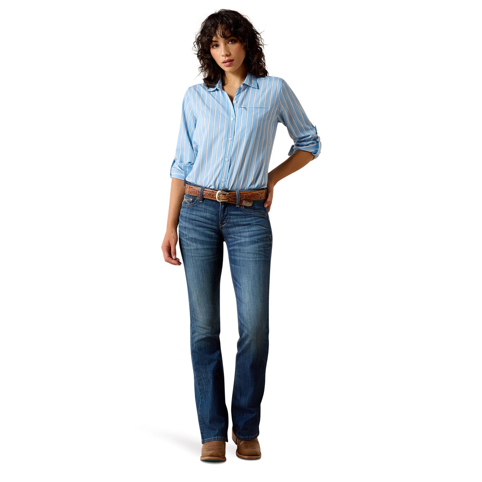Ariat Wms Venttek LS Shirt Blissful Blue/Rattan Stripe