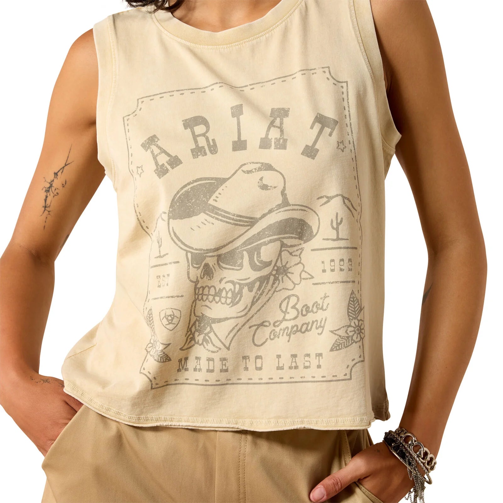 Ariat Wms Wanted Skull Cowboy Tank Summer Sand