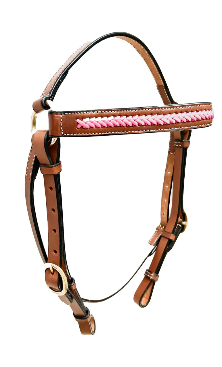 Toprail Cassidy Pink Cross Stitch USA Harness Leather Barcoo Bridle