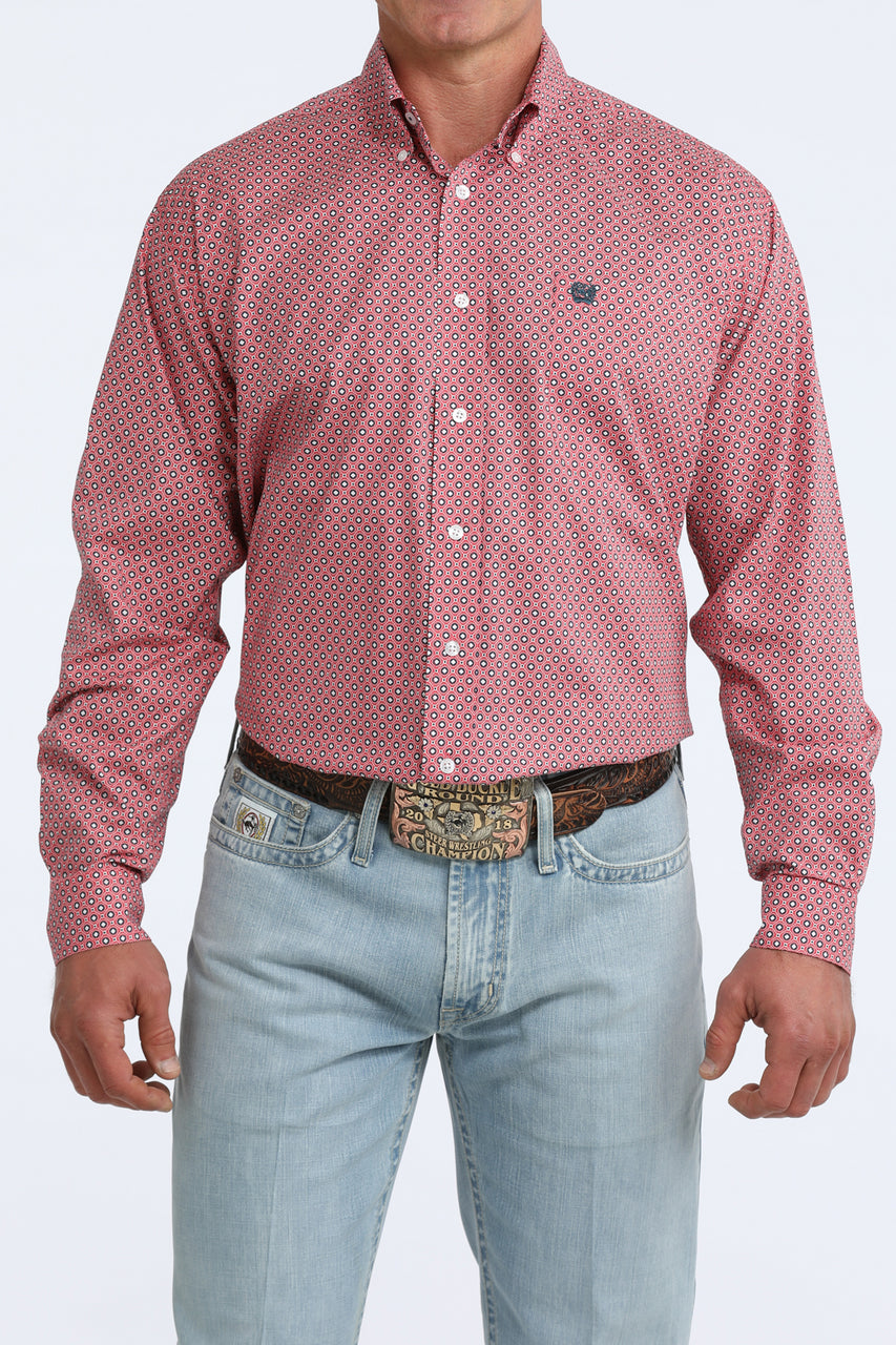 Cinch Mens Pink Geometric Print Shirt