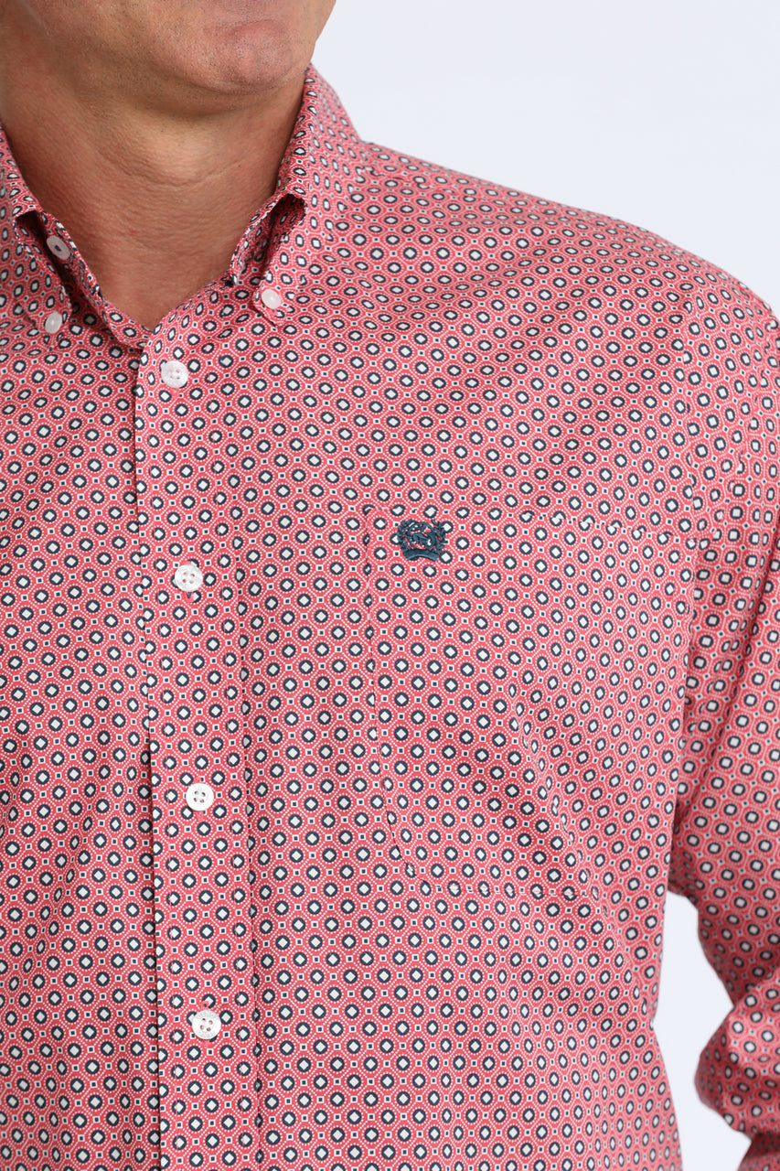 Cinch Mens Pink Geometric Print Shirt