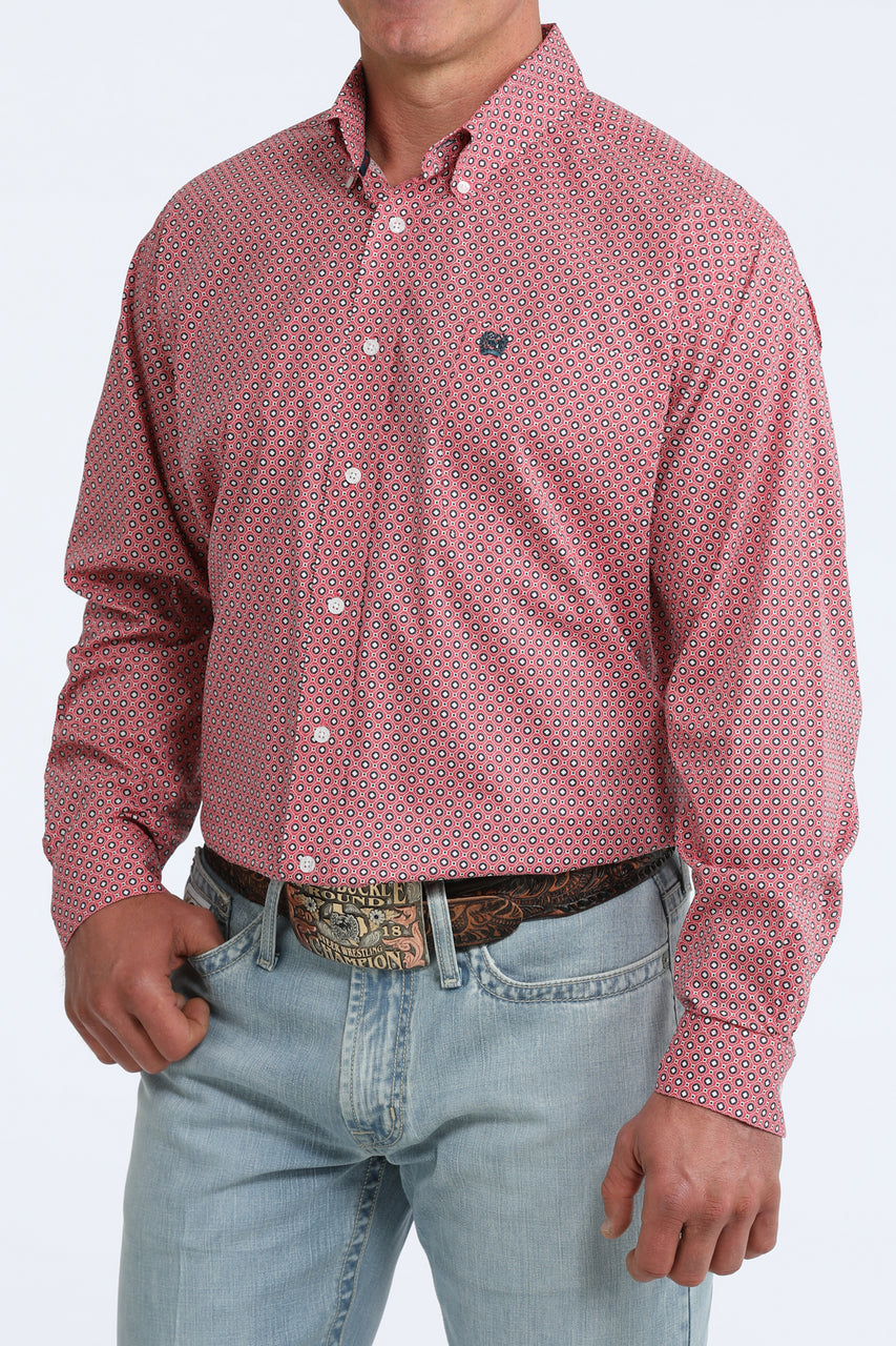 Cinch Mens Pink Geometric Print Shirt