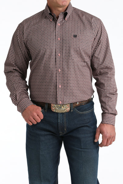 Cinch Mens Pink Square Print Shirt