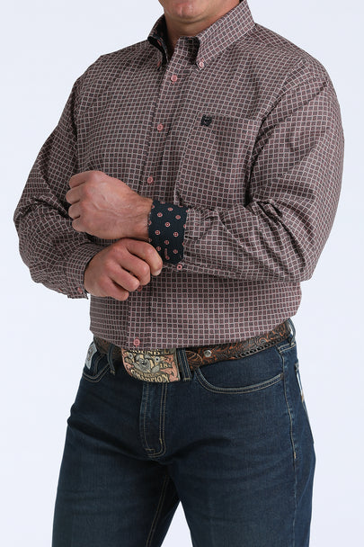 Cinch Mens Pink Square Print Shirt