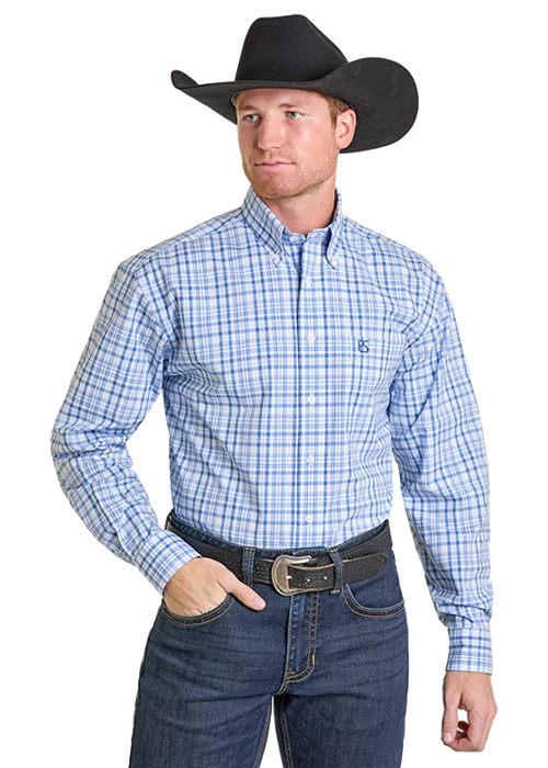Panhandle Slim Mens Blue Plaid Long Sleeve Shirt | Country Clothing - Mens Shirt | Saddleworld Ipswich