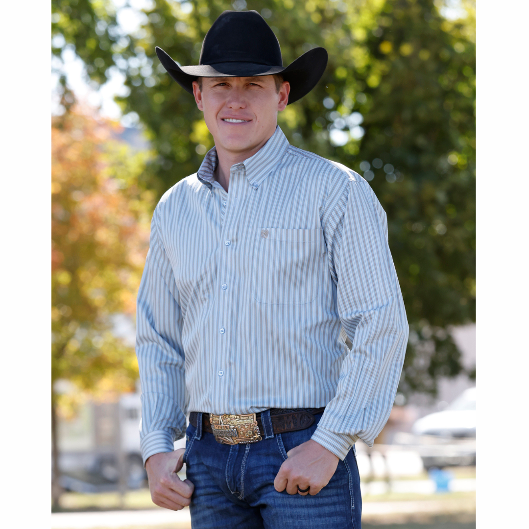 CinchMensTencelStripedLongSleeveButtonDownWesternShirt | Country Clothing - Mens Shirt | Saddleworld Ipswich