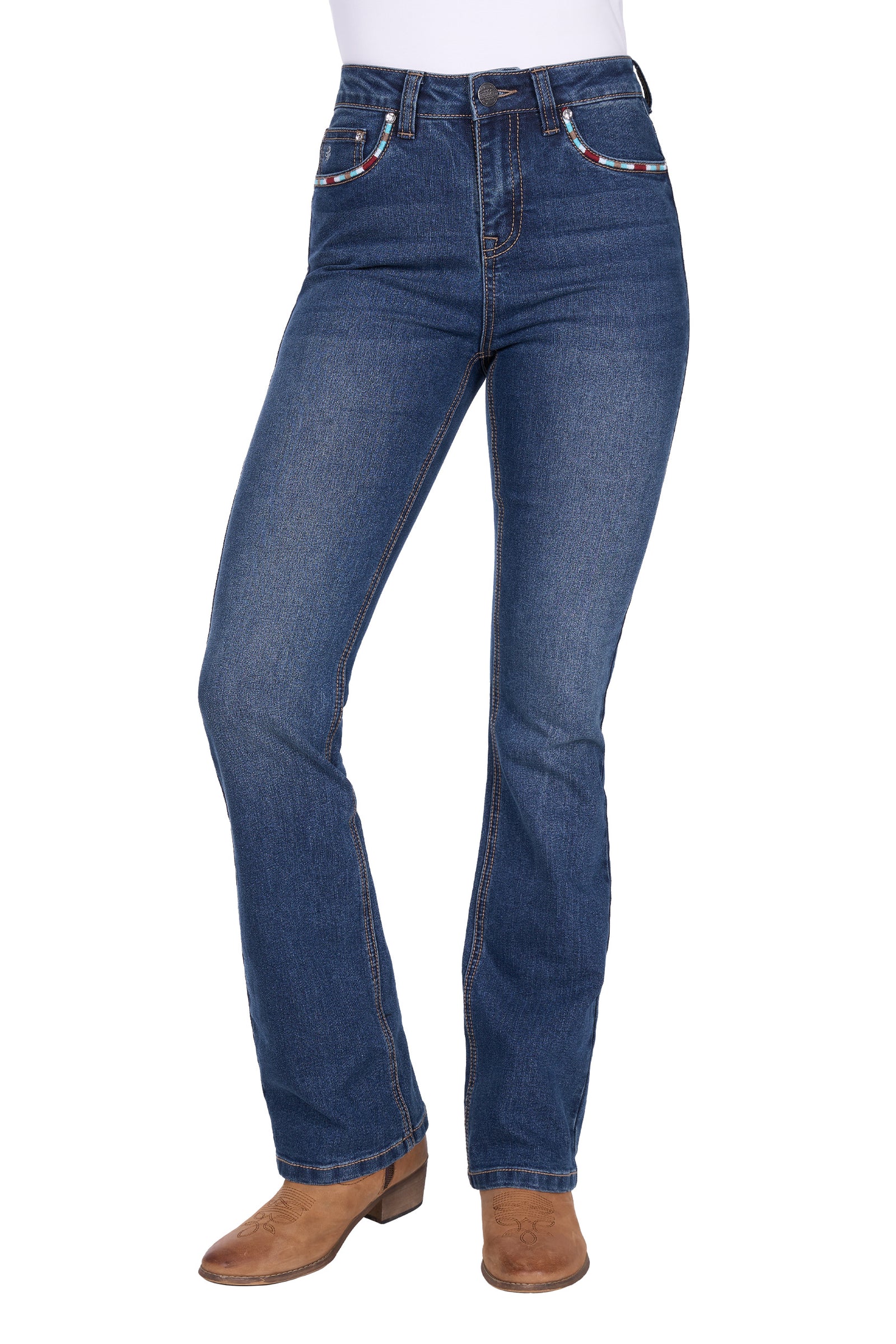 Pure Western Wmns Mary High Rise Bootcut Jean 32 Leg