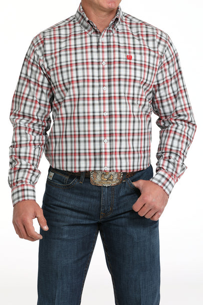 Cinch Red White Plaid Print Shirt