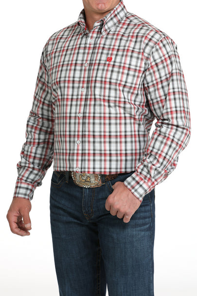 Cinch Red White Plaid Print Shirt