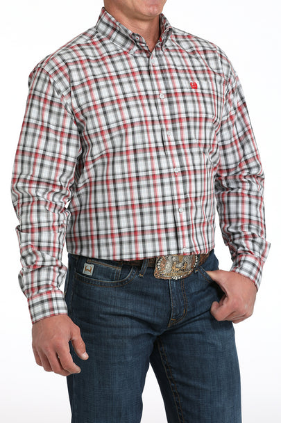 Cinch Red White Plaid Print Shirt