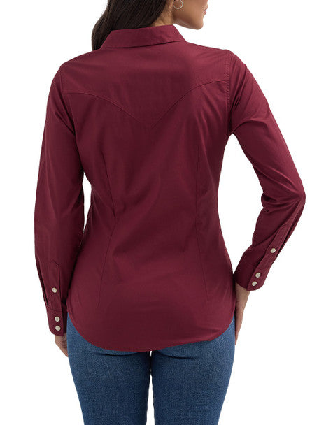 Wrangler Wmns Western Wine Button Down Shirt | Country Clothing - ladies Shirts | Saddleworld Ipswich