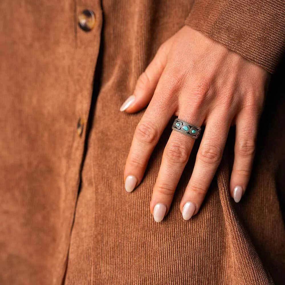 Montana Silversmiths - Boot Stitch Turquoise Open Ring