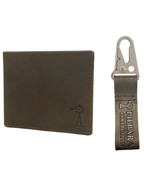 Pilbara Leather Wallet and Leather Keychain