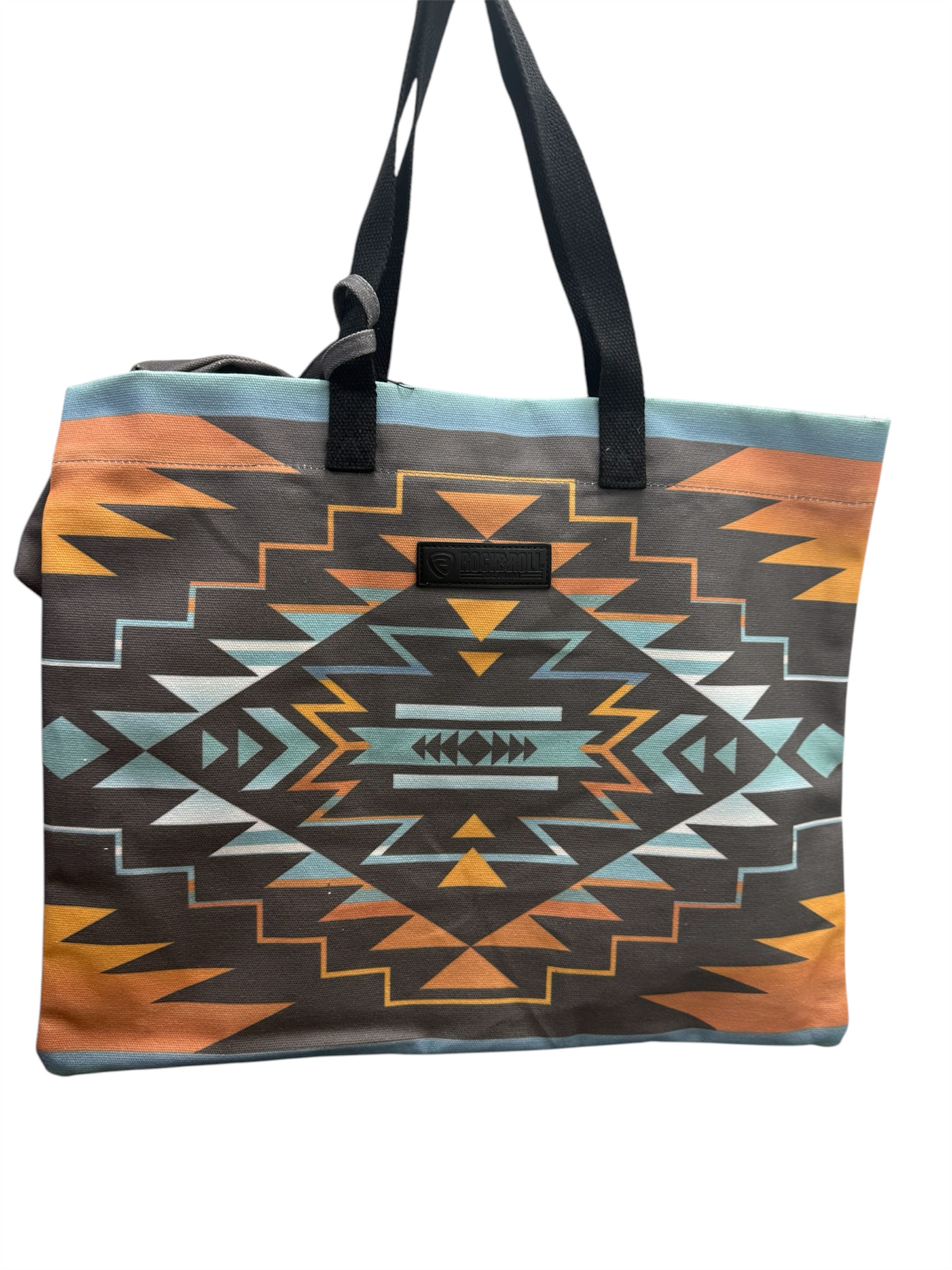Rock and Roll Denim Large Aztec Print Tote Bag