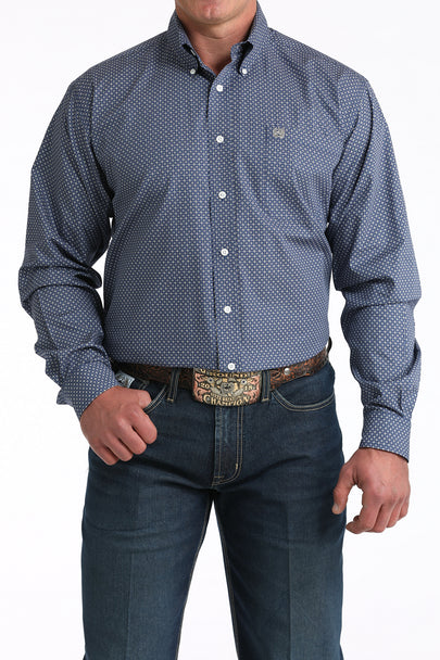Cinch Mens Royal Blue Geometric Print Shirt