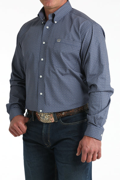 Cinch Mens Royal Blue Geometric Print Shirt