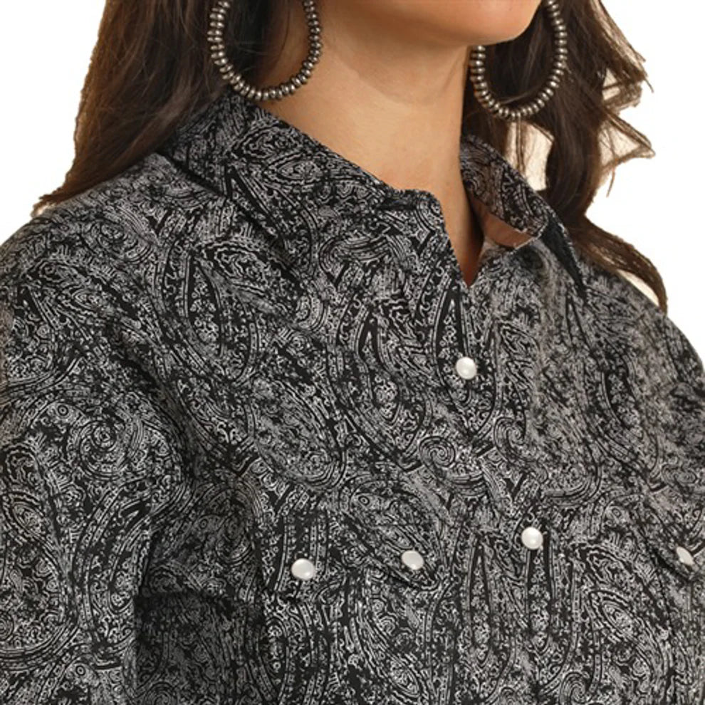 Rock and Roll Ladies Long Sleeve Snap Shirt - Black Friday Sale