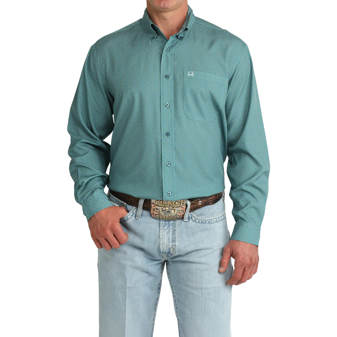 Cinch Mens Arenaflex Teal Printed Button Down Shirt