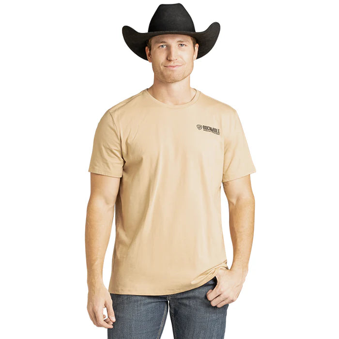 Rock and Roll Denim Mens Bronco Rider Graphic Tan T Shirt