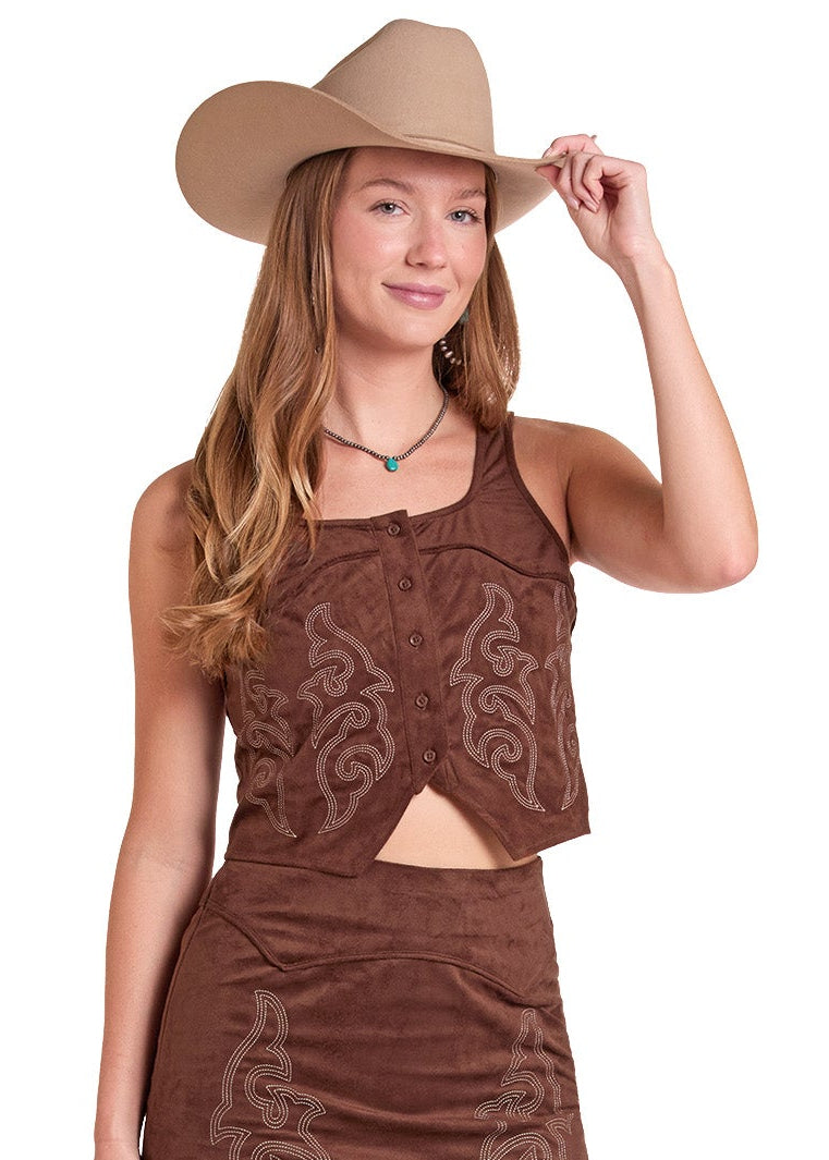 Rock and Roll Denim Wmns Embroidered Microsuede Top | Country Clothing - Ladies Shirt | Saddleworld Ipswich