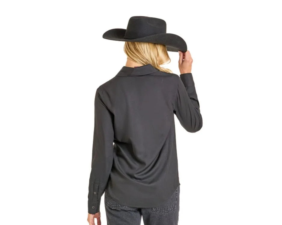 Rock and Roll Wmns Black Long Sleeve Boot Stitch Snap Shirt