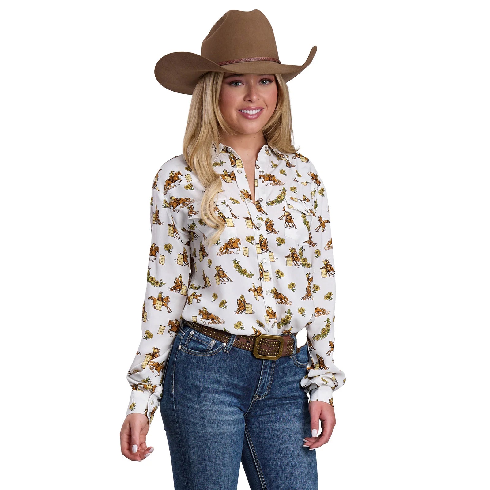 Roper Wmns Five Star Collection LS Shirt Print White