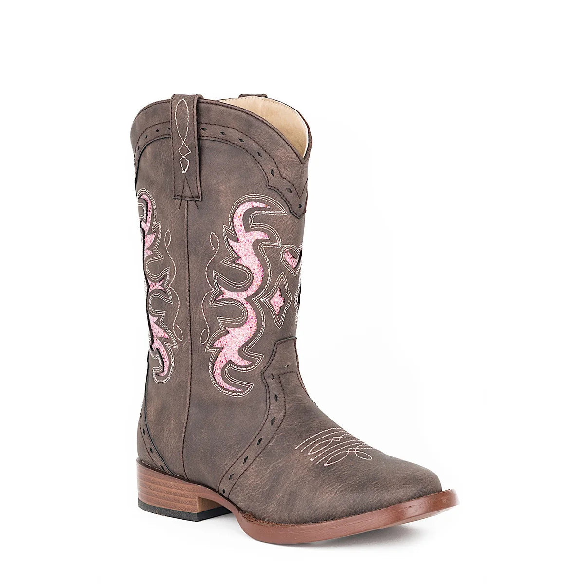 Roper Big Kids Lexi Chocolate/Pink Glitter | Boots - Roper | Saddleworld Ipswich