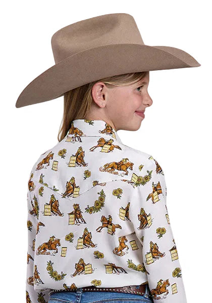 Roper Girls Five Star Collection LS Shirt Print White | Country Clothing - Childrens Clothing | Saddleworld Ipswich