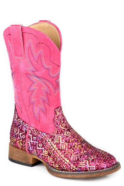 Roper Kids Glitter Aztec II Fuschia Glitter/Fuschia | Boots - Roper | Saddleworld Ipswich