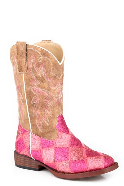 Roper Kids Glitter Blocks Pink/Tan | BOots - Roper | Saddleworld ipswich