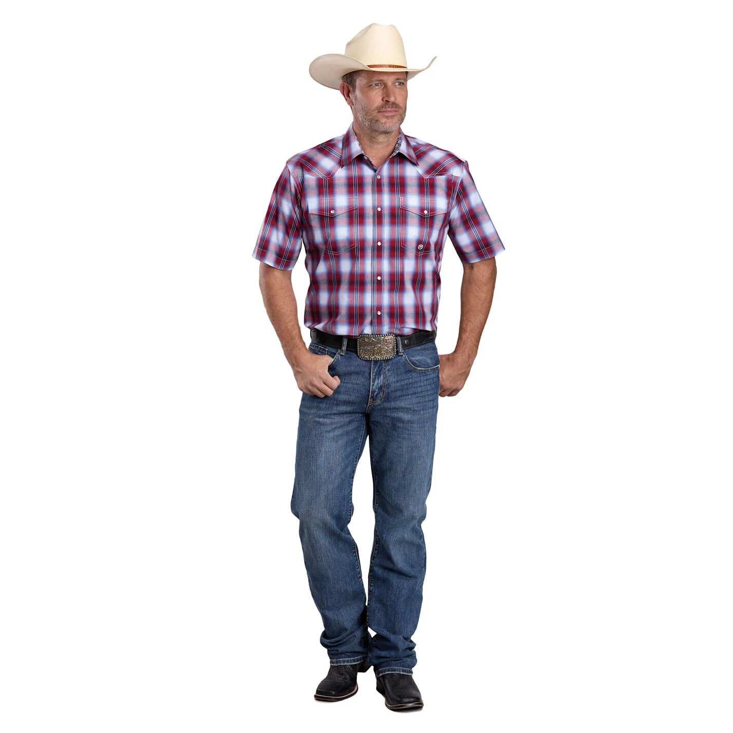 Roper Mns Amarillo Collection SS Shirt Plaid Red