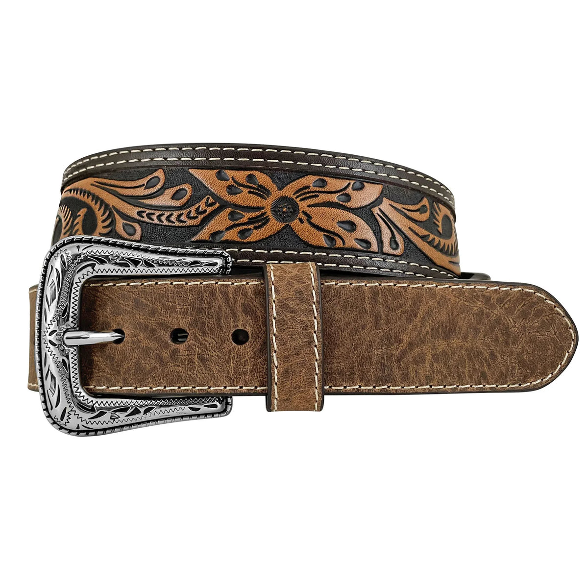 Roper Mns Belt 1.75in Tapered To 1.5in Genuine Leather Floral Hand Tooled Tan | Country Clothing - belt | Saddleworld Ipswich