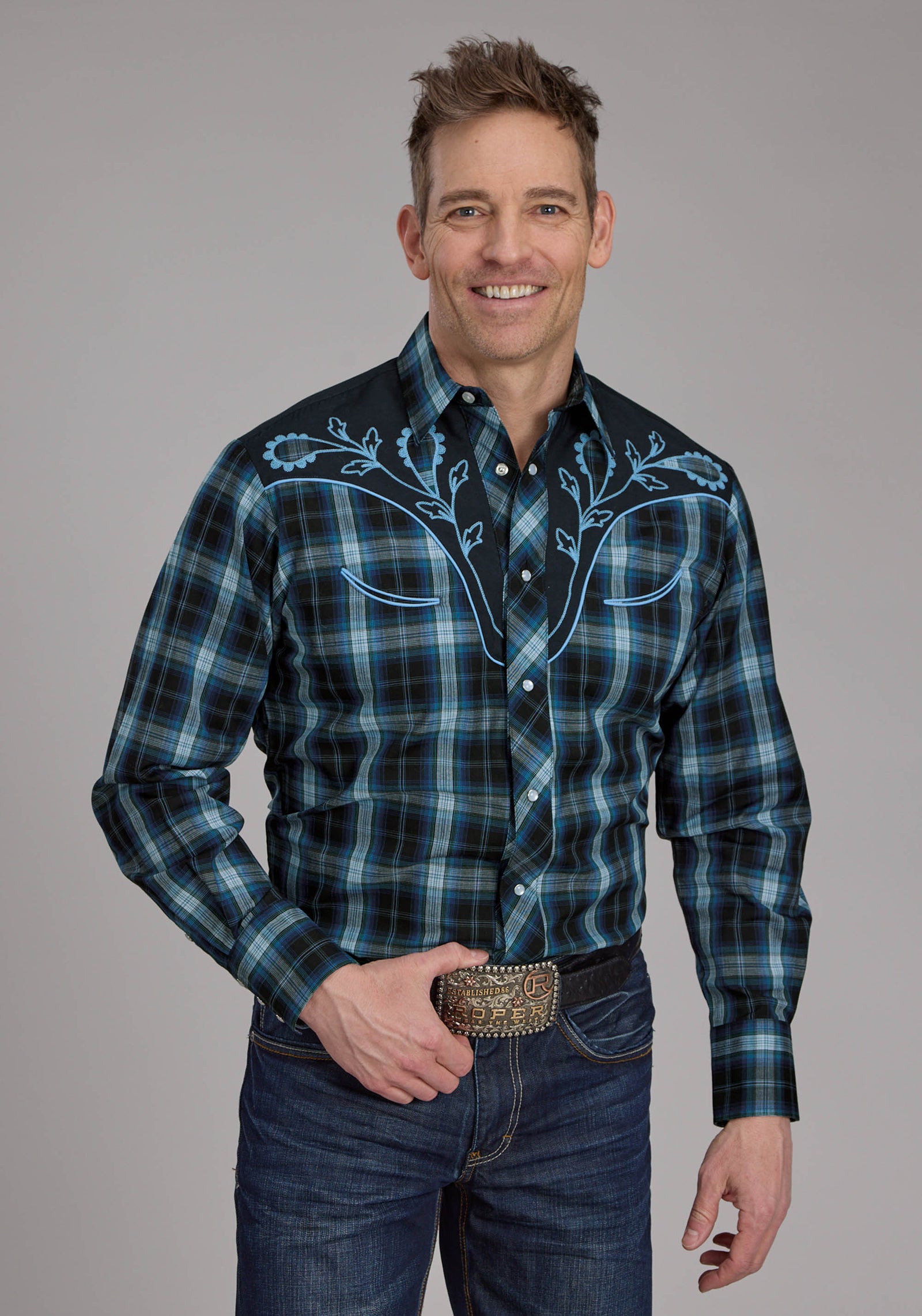 Roper Mns Karman Special Collection LS Shirt Plaid Blue | Country Clothing - Mens 