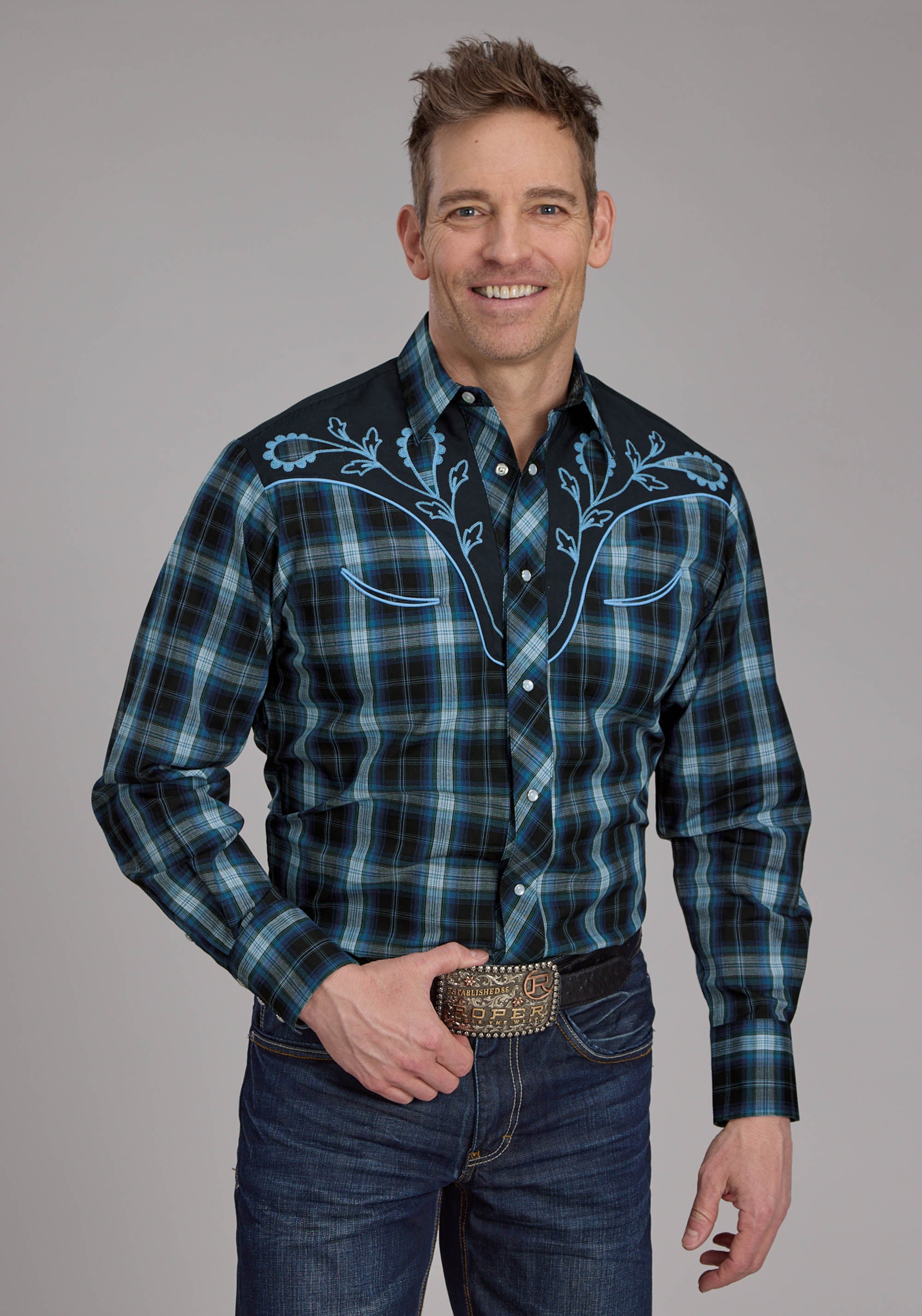 Roper Mns Karman Special Collection LS Shirt Plaid Blue | Country Clothing - Mens 