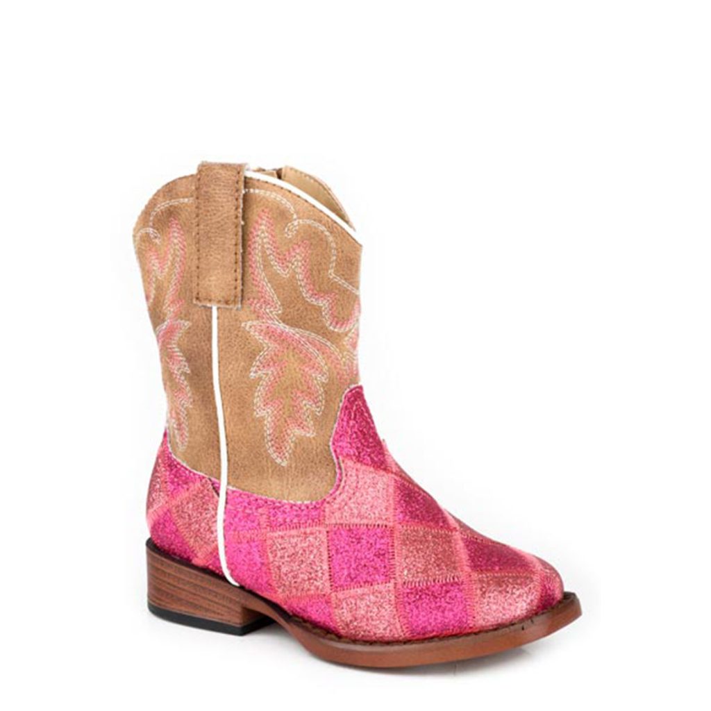 Roper Toddler Glitter Blocks Pink/Tan | Boots - Roper | Saddleworld Ipswich