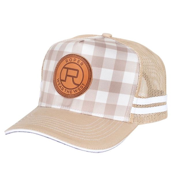 Roper Trucker Cap Mini Plaid Fawn/Stone | Country Clothing - Caps | Saddleworld Ipswich
