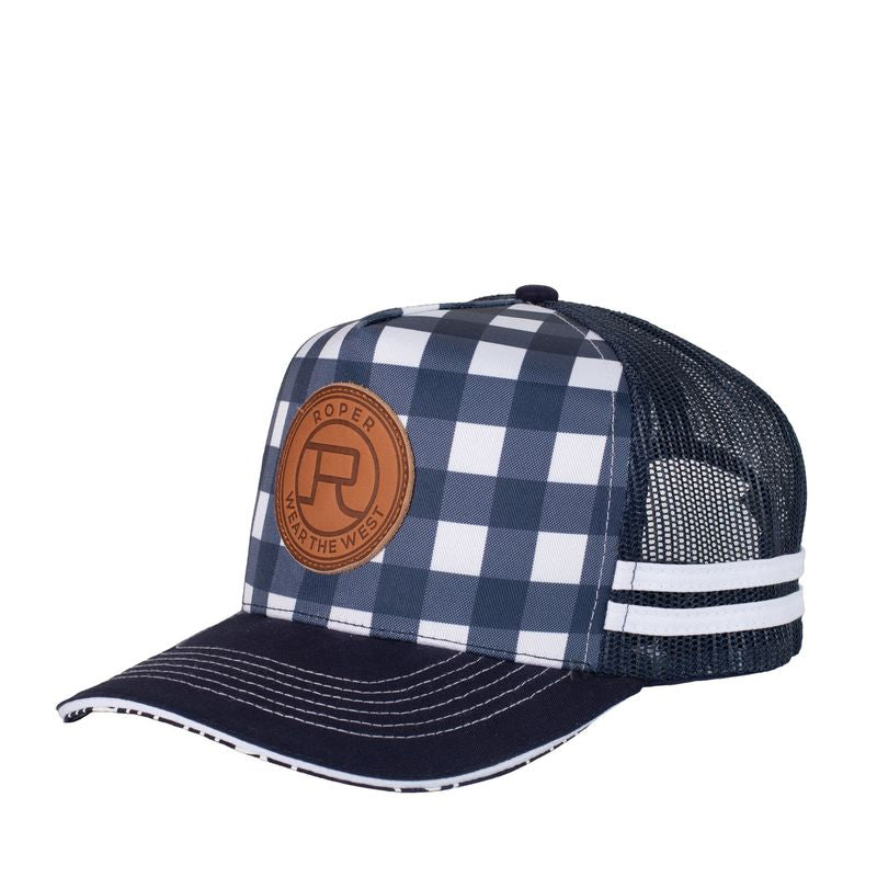 Roper Trucker Cap Mini Plaid Navy | Saddleworld Ipswich | Country Clothing | Caps 