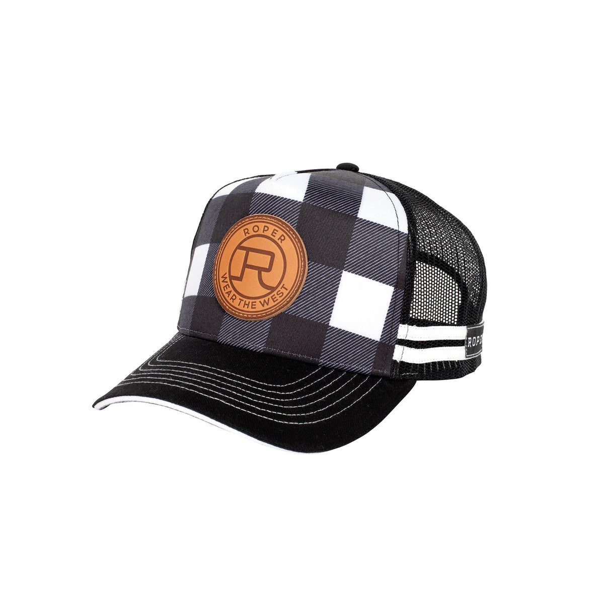 Roper Trucker Cap Plaid Black/White | Country Clothing - Caps | Saddleworld Ipswich