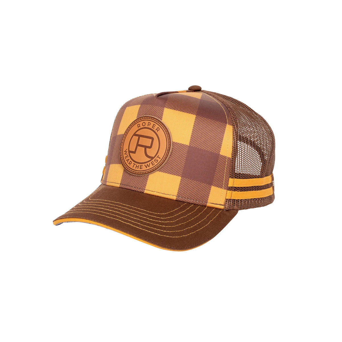 Roper Trucker Cap Plaid Mustard/Brown | Country Clothing - Caps | Saddleworld Ipswich