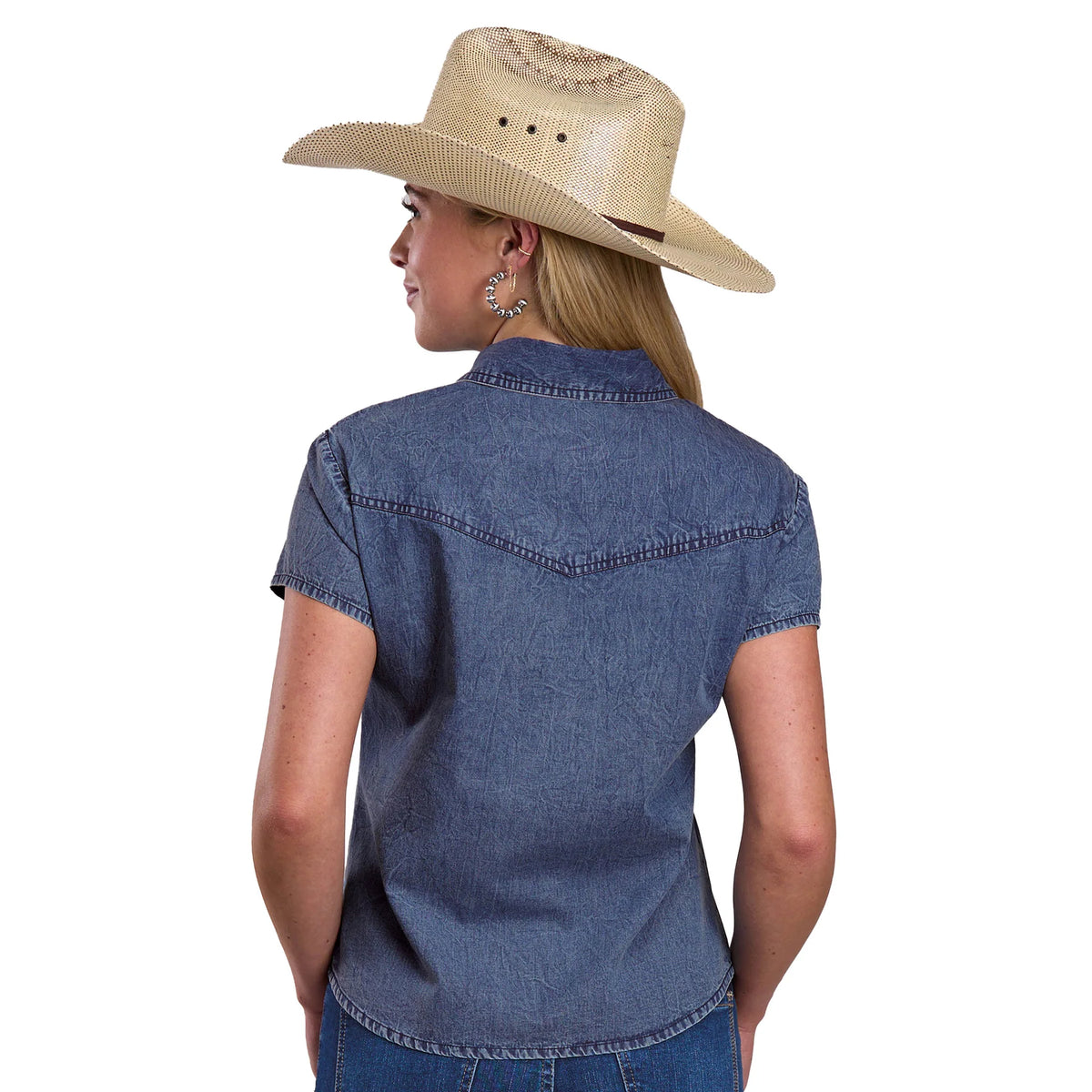 Roper Wmns Five Star Collection SS Shirt Solid Blue | Country Clothing - Ladies Shirt | Saddleworld Ipswich