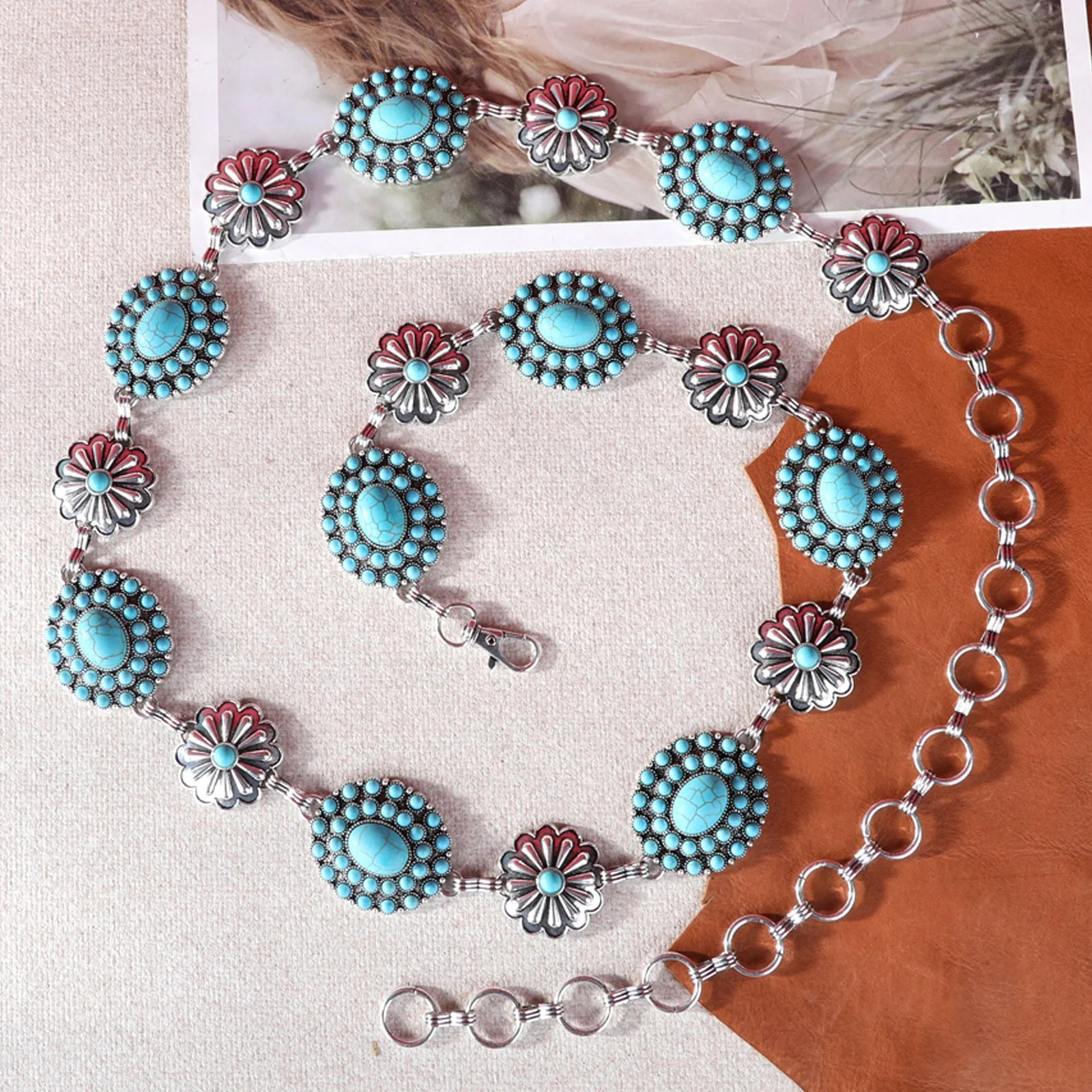 Rustic Couture Oval Flower Stone Concho and Daisy Conchos | Country Clothing - Belts | Saddleworld Ipswich