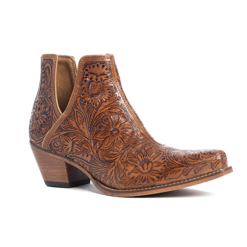 Dakota Charm Hand Tooled Boots in Caramel