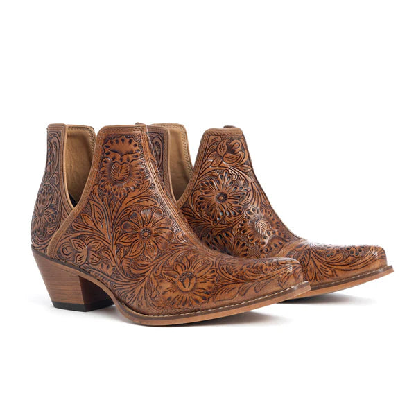 Dakota Charm Hand Tooled Boots in Caramel