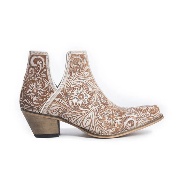 Western Moxie Hand-Tooled Boots in White Chocolate