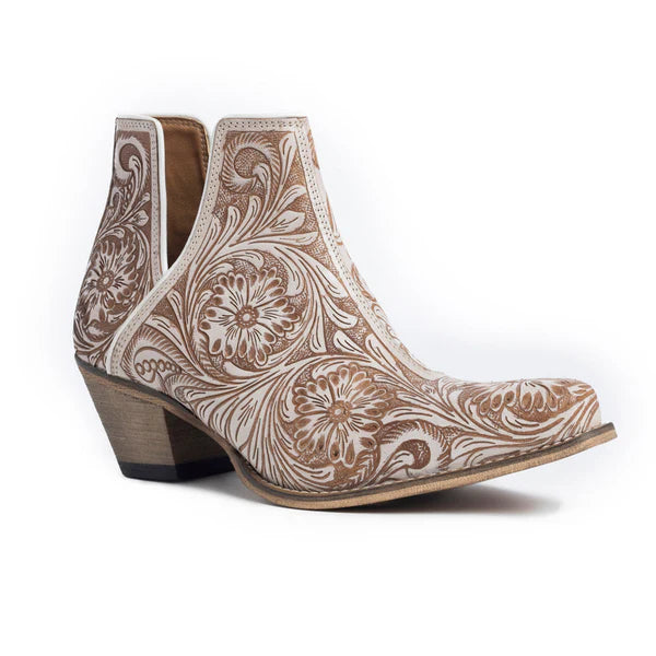 Western Moxie Hand-Tooled Boots in White Chocolate