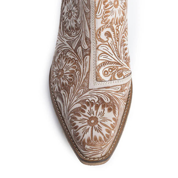 Western Moxie Hand-Tooled Boots in White Chocolate