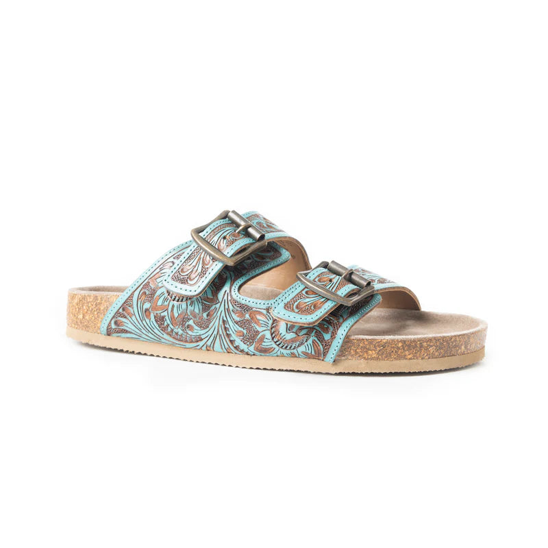 Falling Feather Sandals in Blue and Brown