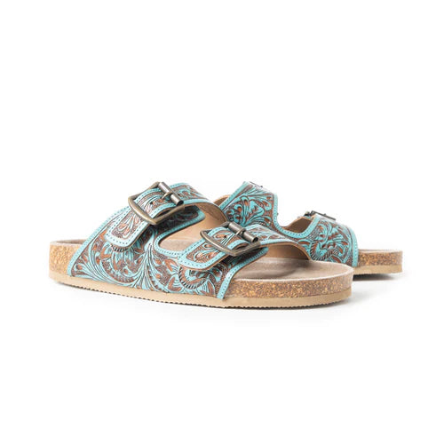 Falling Feather Sandals in Blue and Brown