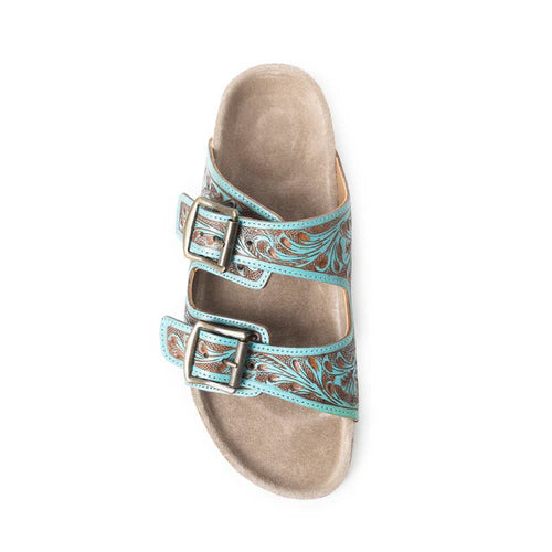 Falling Feather Sandals in Blue and Brown