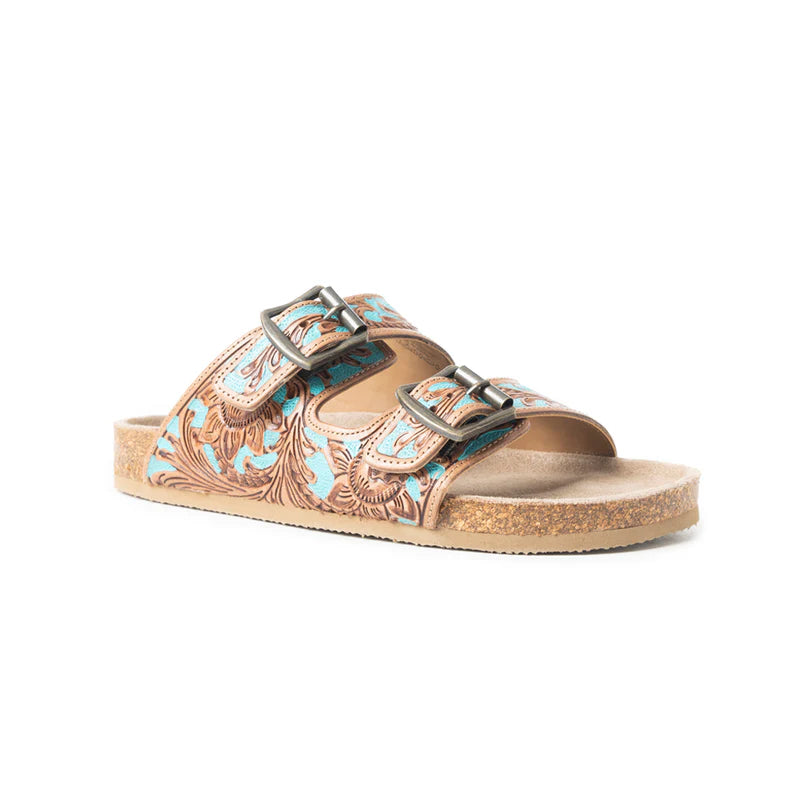 Falling Feather Sandals in Turquoise and Brown